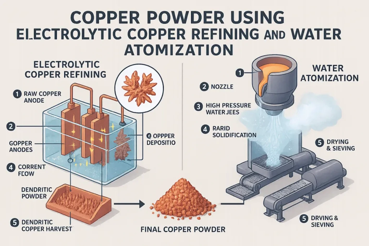 Copper Powder Using Electrolytic Copper Refining and Water Atomization Production