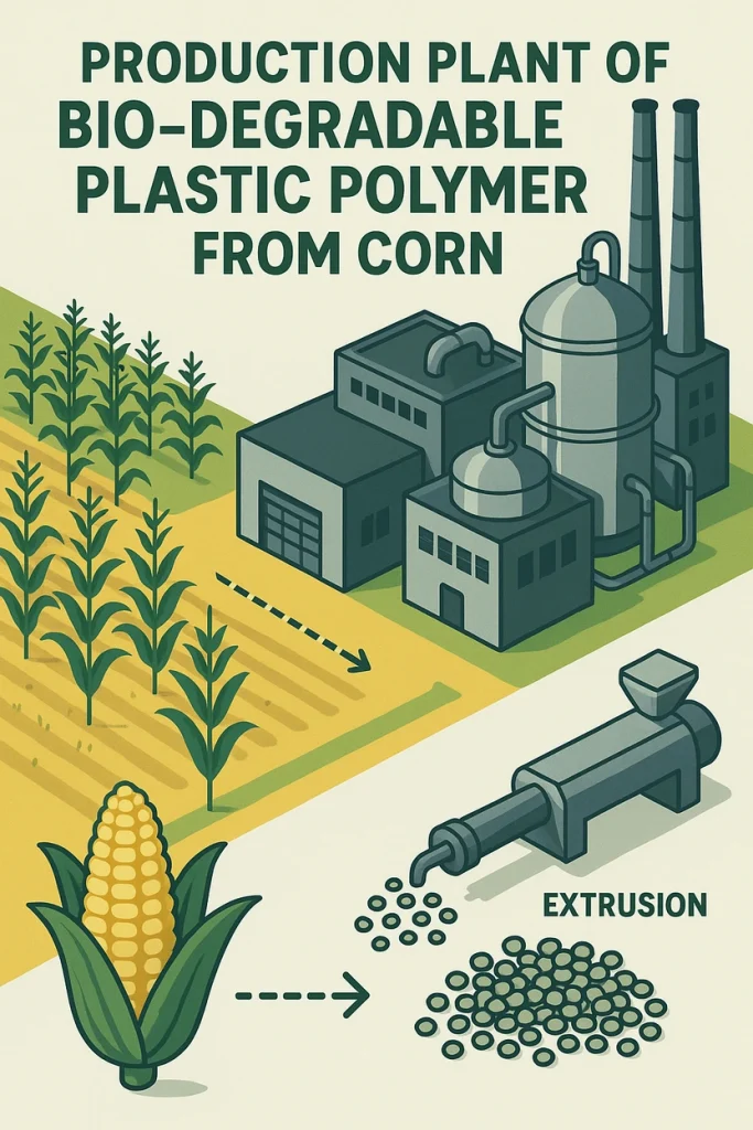 Production Plant of Bio-Degradable Plastic Polymer from Corn