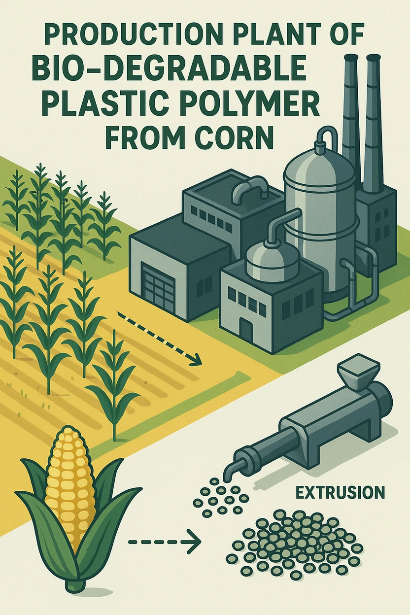 Production Plant of Bio-Degradable Plastic Polymer from Corn
