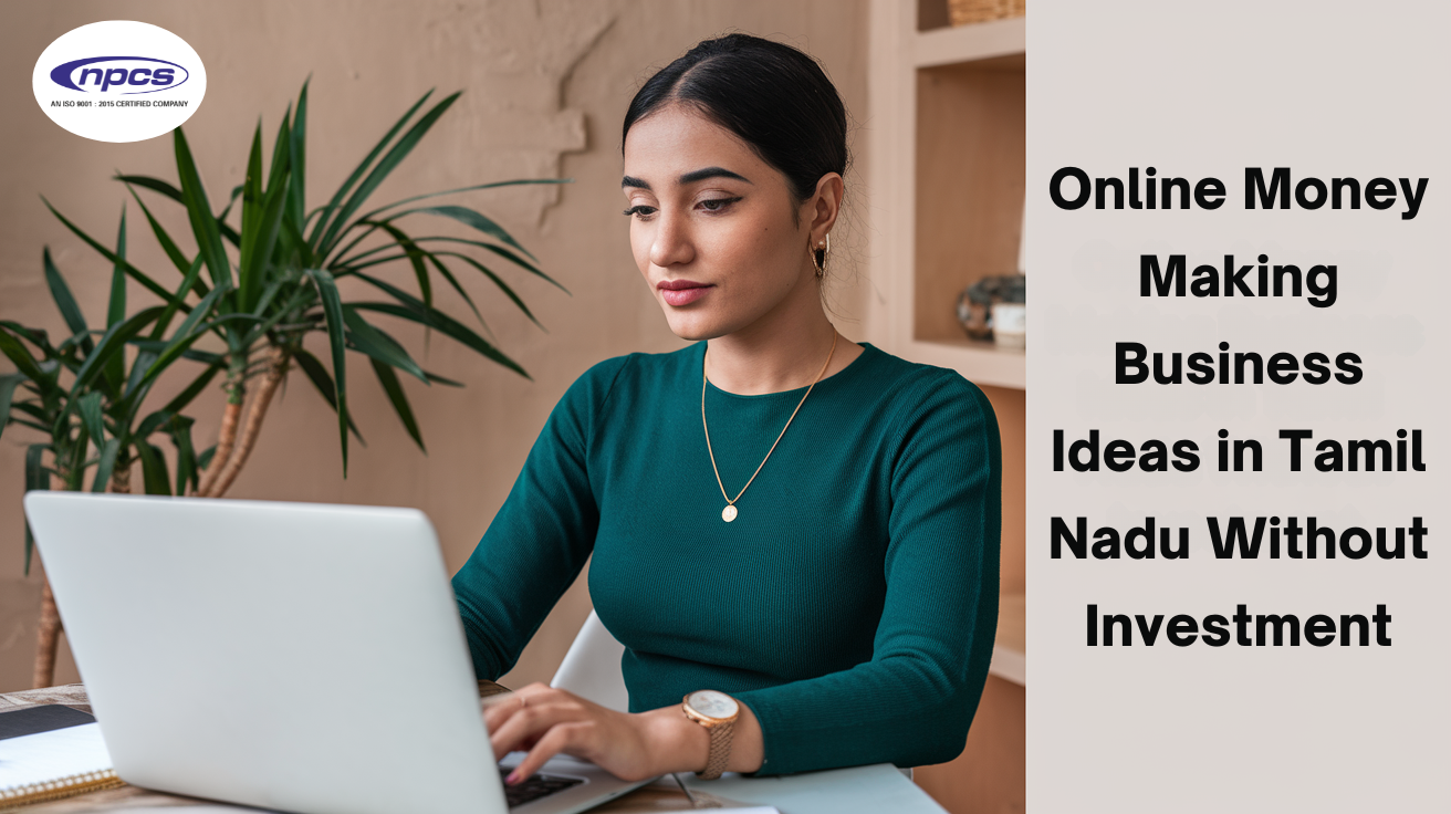 Image showing a girl with a laptop and besides her "Online money making business ideas in Tamil Nadu without low investment" is written in text