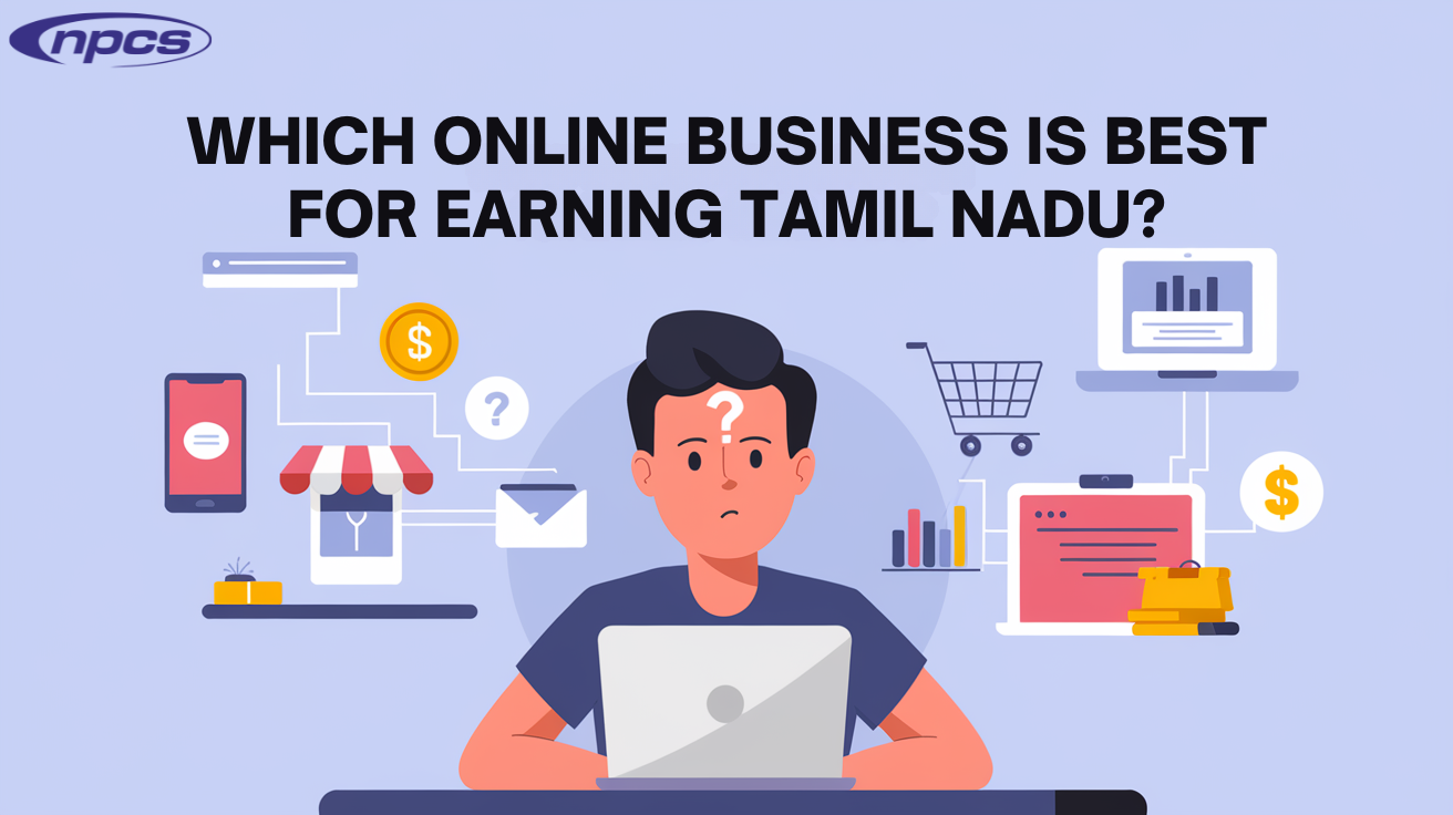 Text in image showing "Which Online Business is Best for Earning in Tamil Nadu?"