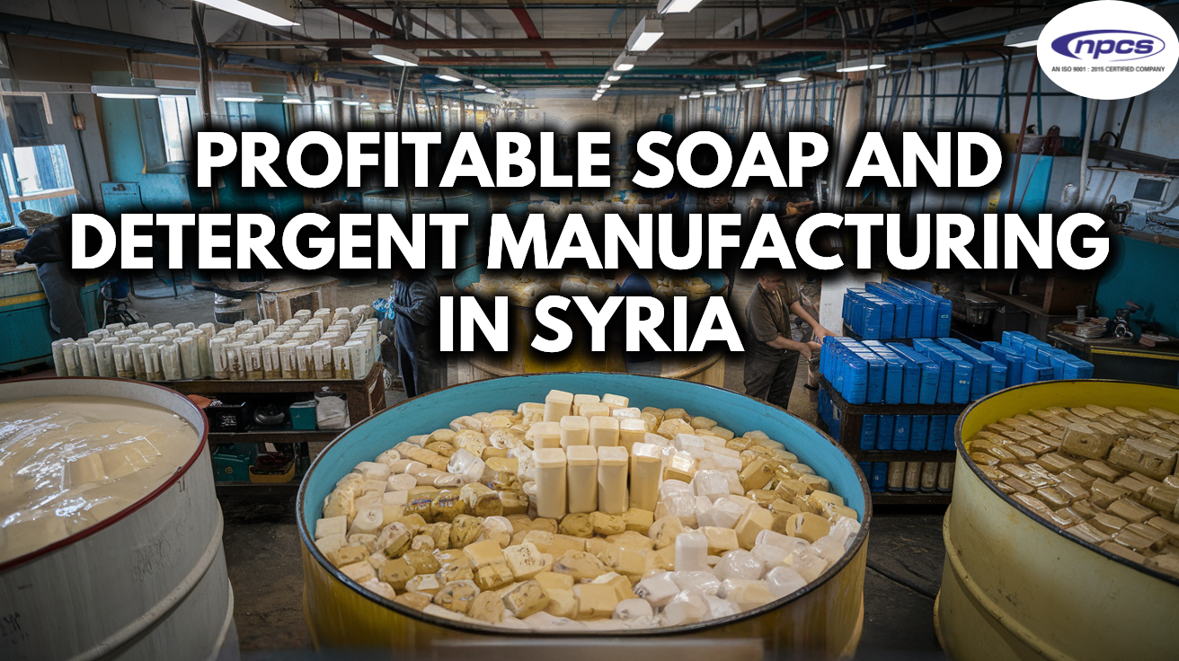 An Image showing Soaps in manufacturing stage with text showing on image "Profitable Soap and Detergent Manufacturing in Syria"