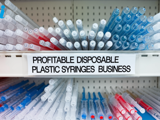 Manufacturing process of disposable plastic syringes in a factory