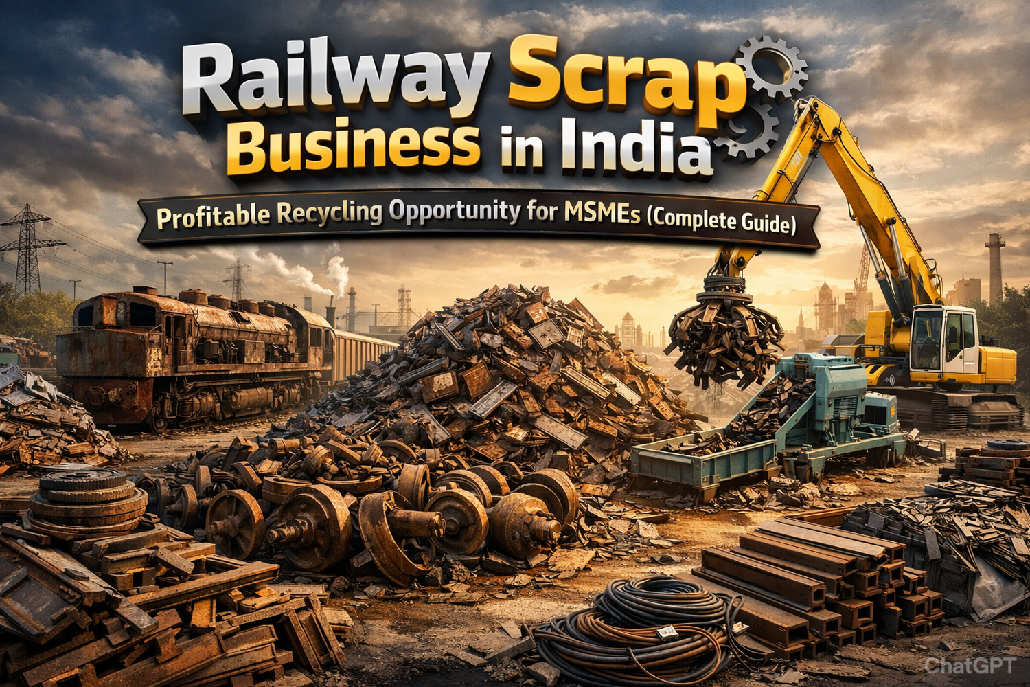 Railway scrap business in India showing old railway tracks and steel scrap materials