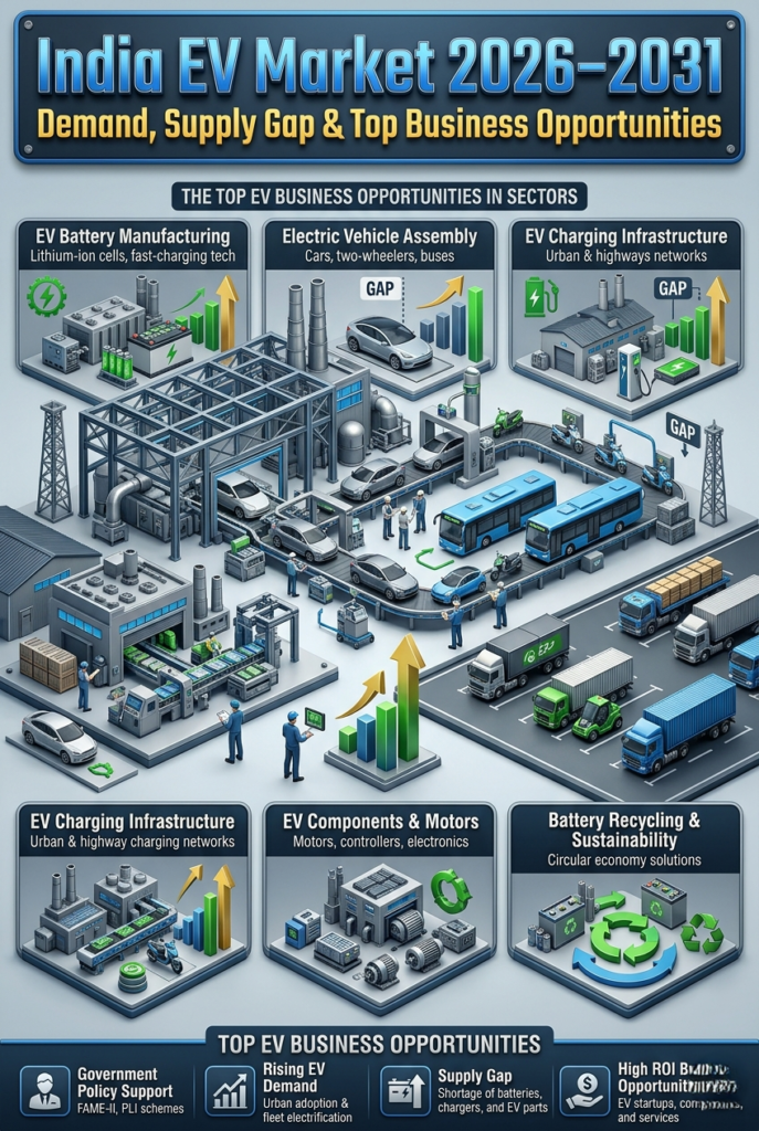 India EV market 2026–2031 growth chart showing projected vehicle sales and market size