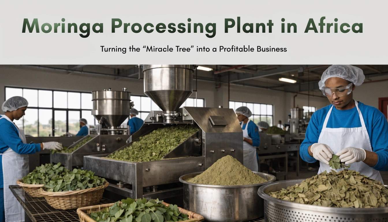 Moringa processing plant in Africa producing leaf powder and seed oil