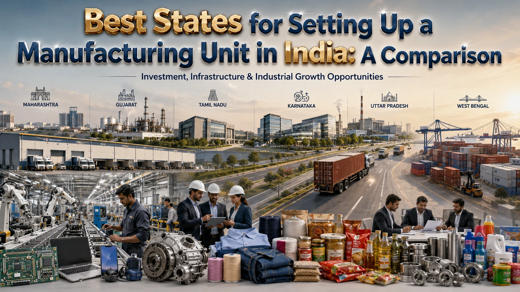 Best States for Setting Up a Manufacturing Unit in India comparing Gujarat, Telangana, Uttar Pradesh, Maharashtra and Tamil Nadu