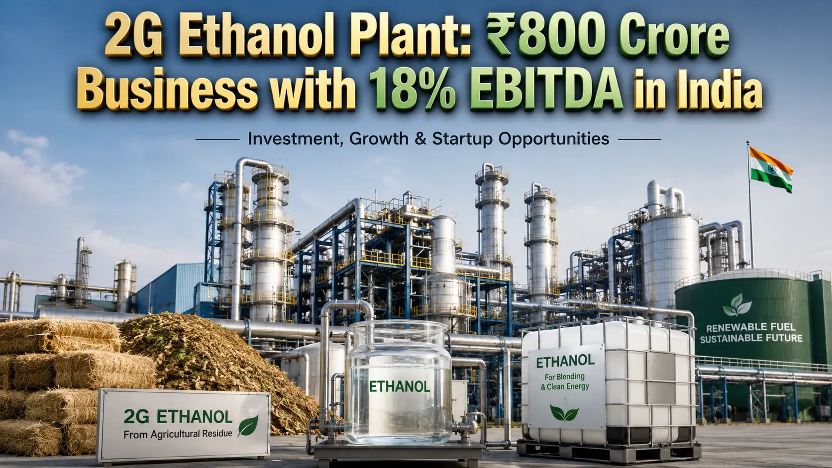 2G ethanol plant in India using agricultural waste for biofuel production process diagram