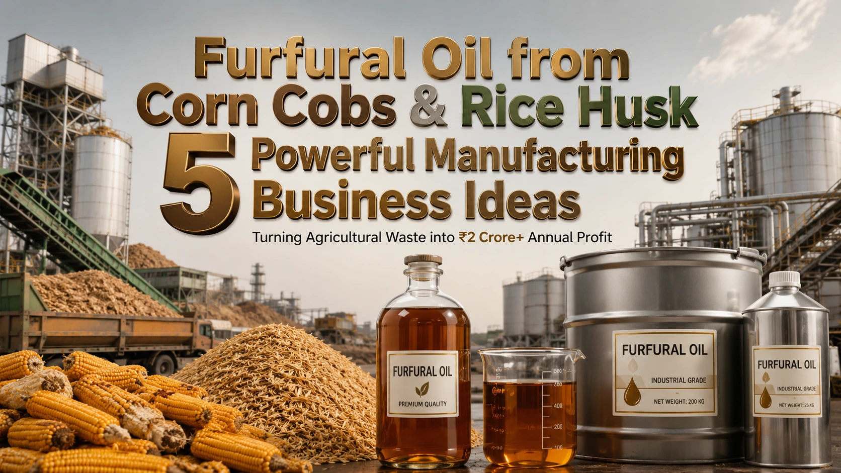Furfural Manufacturing Business from Corn Cobs & Rice Husk