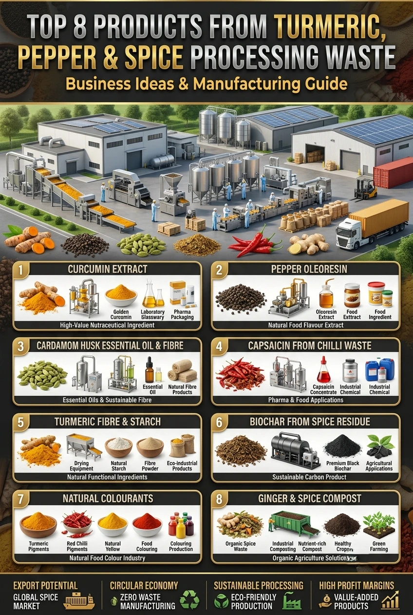 Spice processing waste business ideas and recycling plant in India