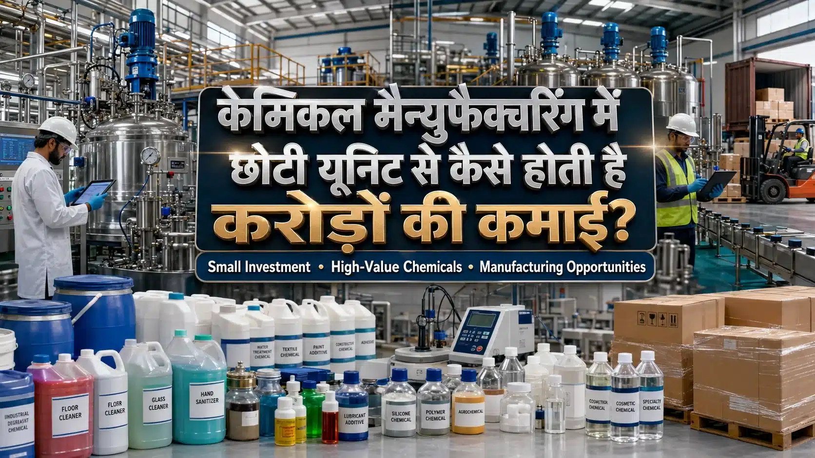 केमिकल मैन्युफैक्चरिंग बिजनेस प्लांट में केमिकल प्रोडक्शन यूनिट
