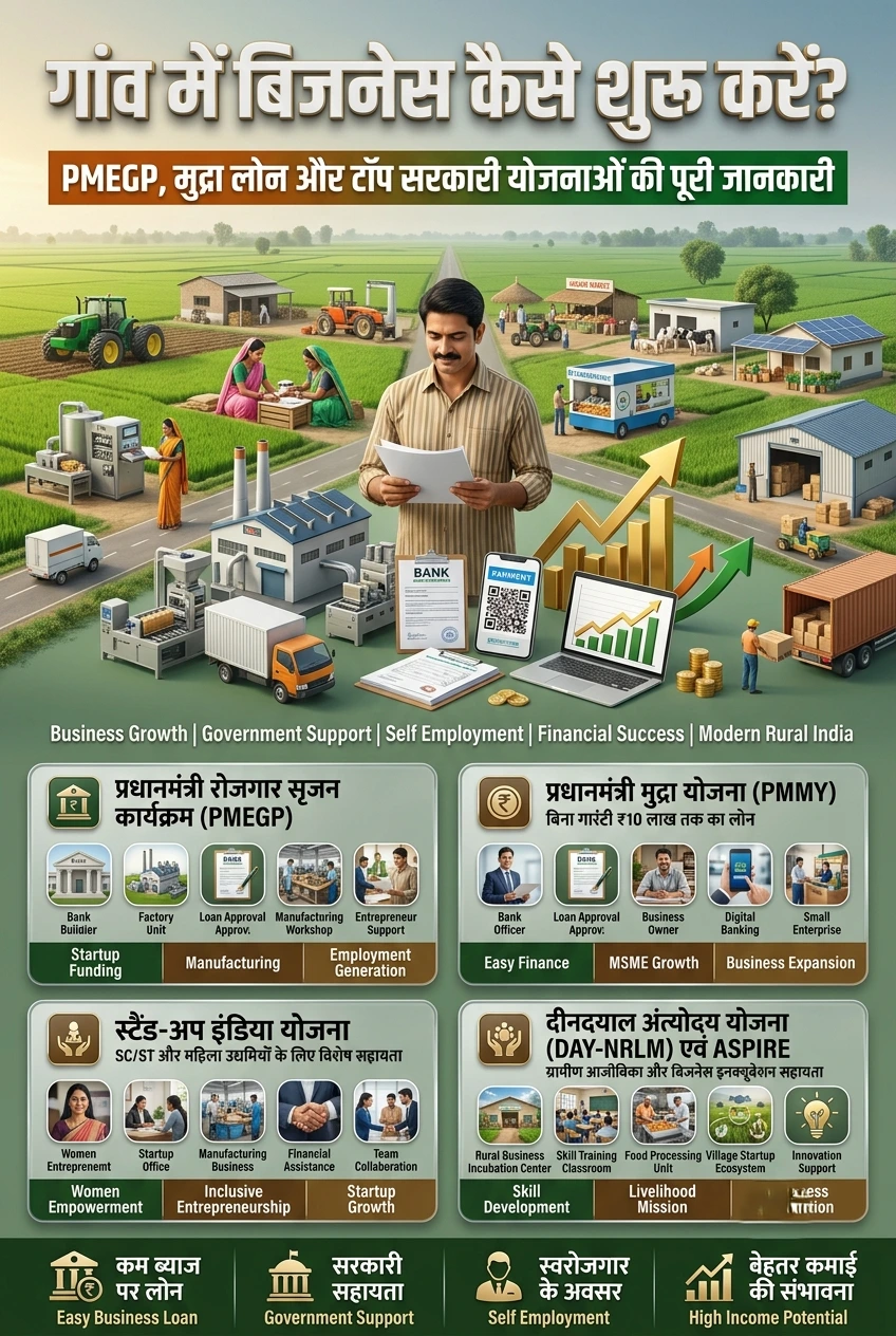 गांव में बिजनेस कैसे शुरू करें PMEGP मुद्रा लोन और सरकारी योजनाएं