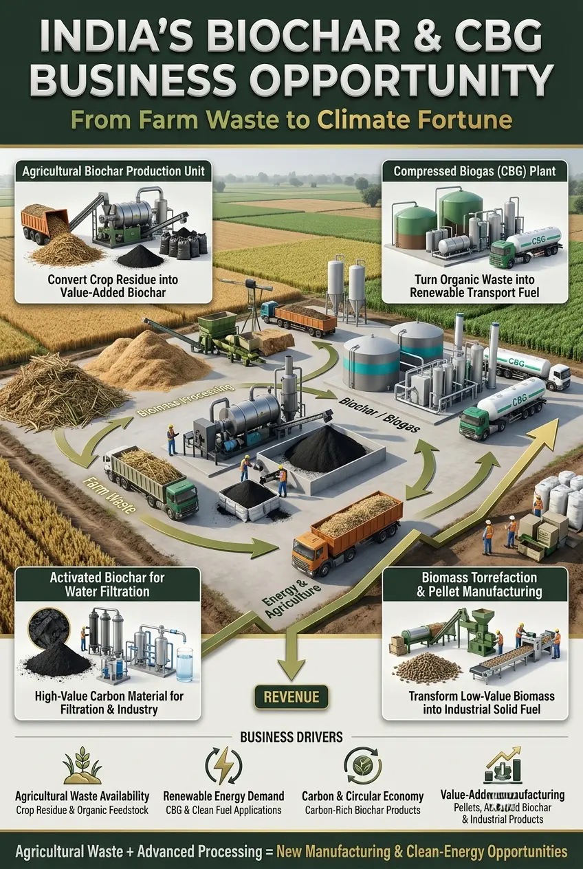 Biochar and CBG business opportunity in India from agricultural waste