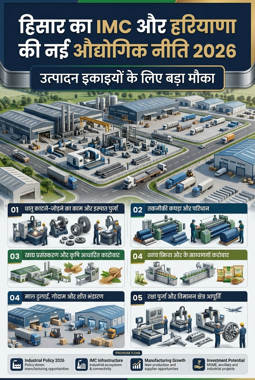 IMC हिसार में बिजनेस अवसर और हरियाणा औद्योगिक नीति 2026 के तहत मैन्युफैक्चरिंग यूनिट