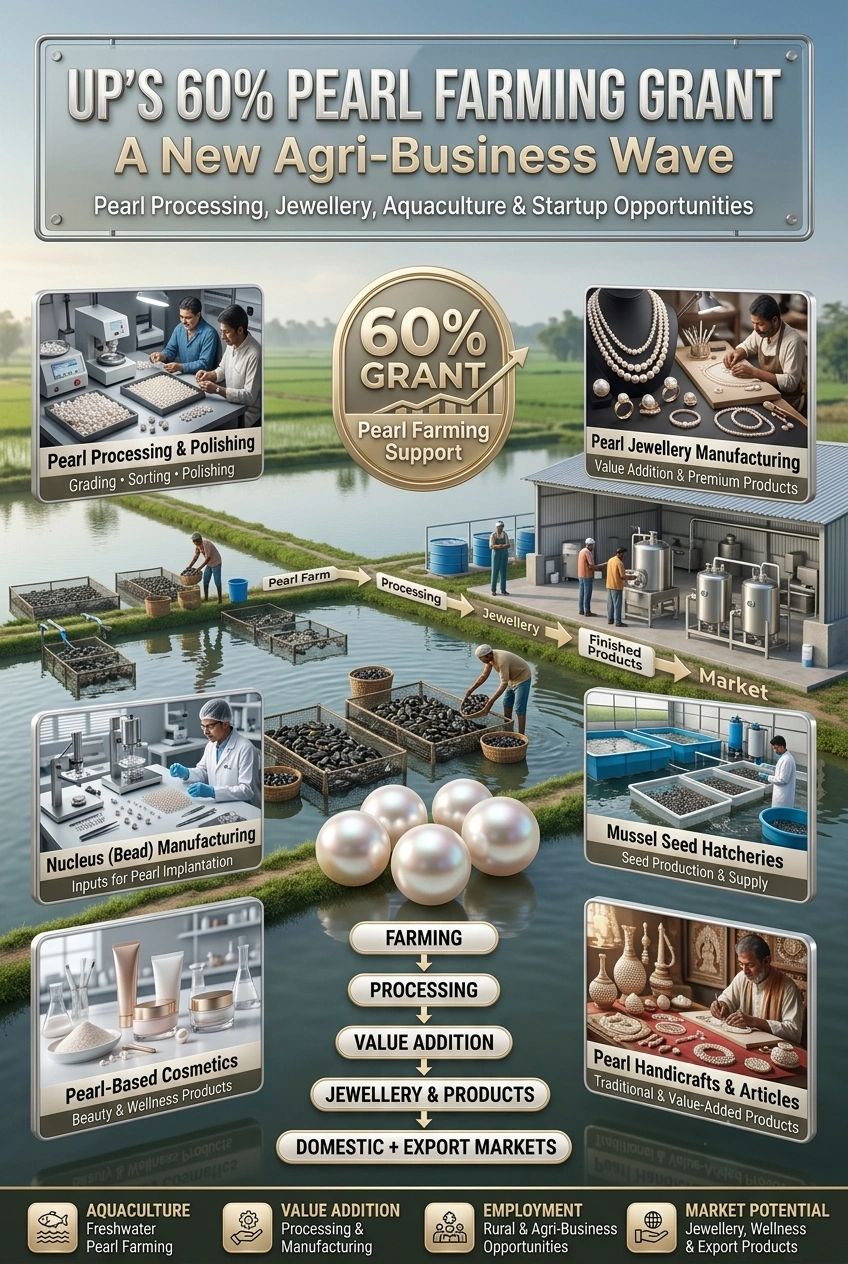 Uttar Pradesh pearl farming subsidy with 60% grant for freshwater pearl farming business opportunities